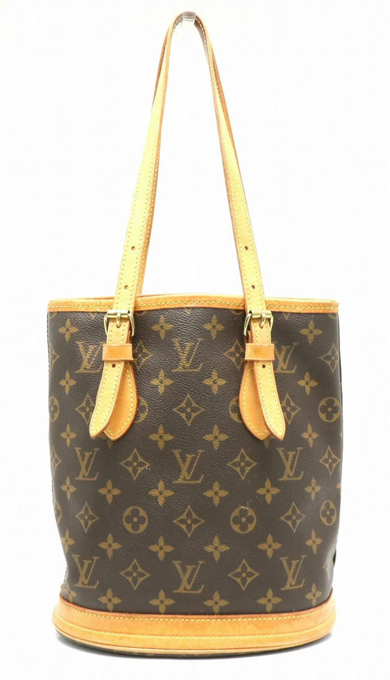 Louis Vuitton Monogram Bucket Tote Pouch Shoulder Bag Canvas Leather Brown